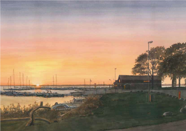 Brevkort - Solen går ner över hamnen i Stora Rör, Öland